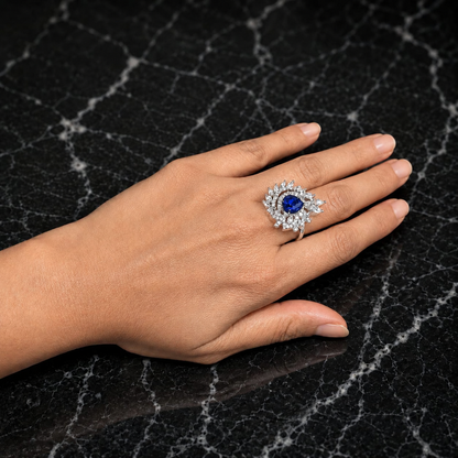 AAA American Diamond Halo Cocktail Brass Ring| Statement Solitaire Finger Ring