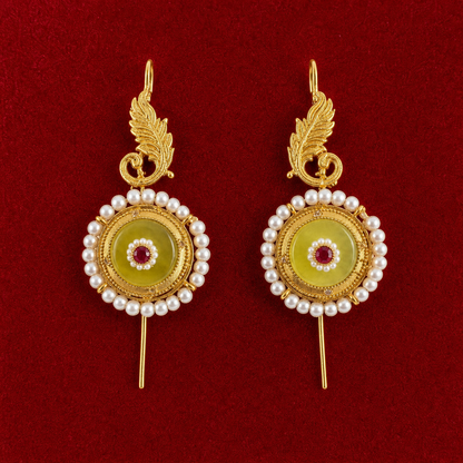 Gold Plated Needle Earcuff with Glass Stone & Pearl Detailing – Statement Brass Ear Cuff for Women