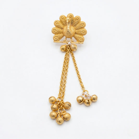 Gold Plated Brass Peacock Ring with Dangling Ghungroo Chains | Traditional Indian Statement Ring for Women