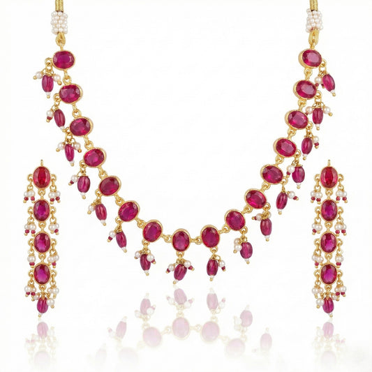 Ruby Cascade Pearl Necklace Set