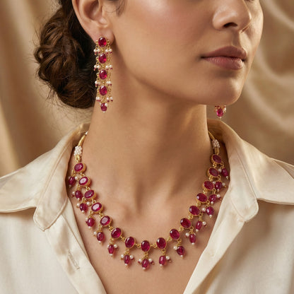 Ruby Cascade Pearl Necklace Set