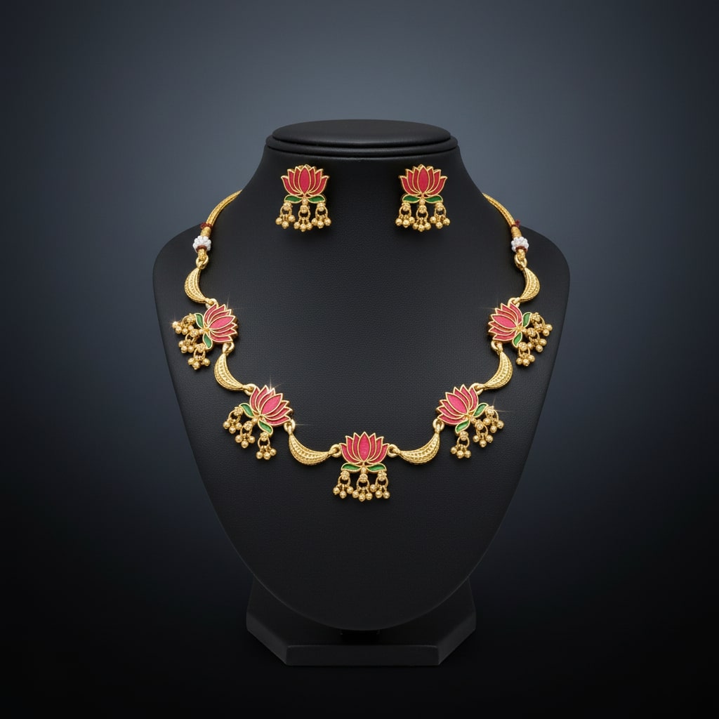 Kamalika Lotus Enamel Necklace Set