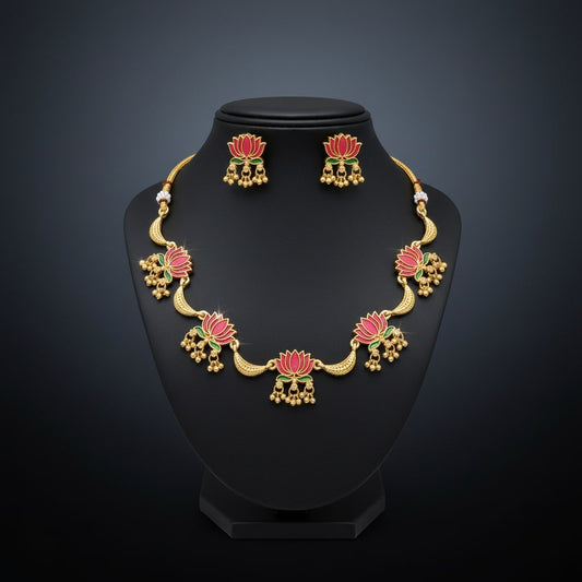 Kamalika Lotus Enamel Necklace Set