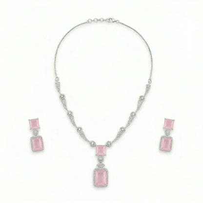 Regal Geometry American Diamond Necklace Set (Rhodium Plated)