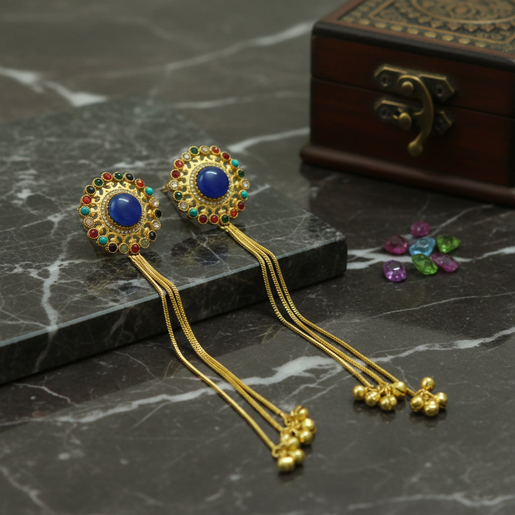 Royal Halo Tassel Statement Kashmiri Earrings