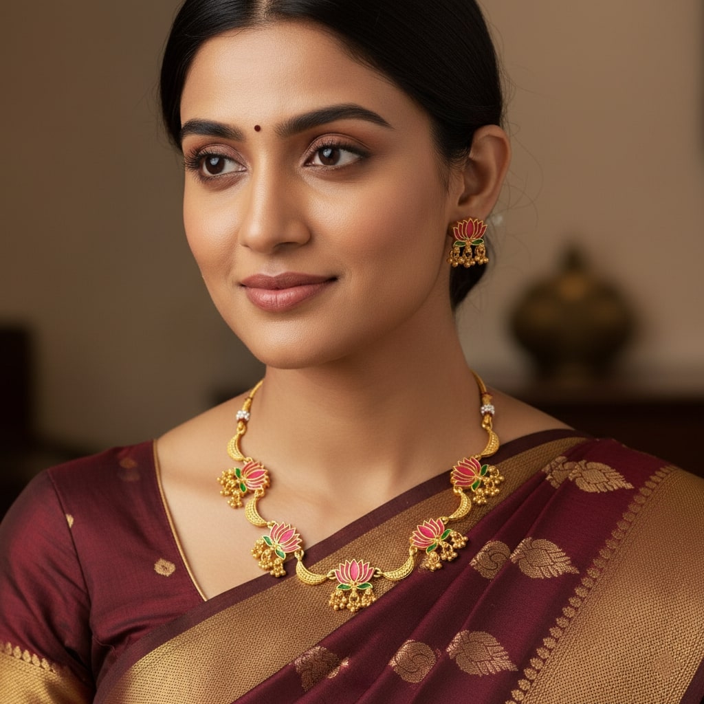 Kamalika Lotus Enamel Necklace Set