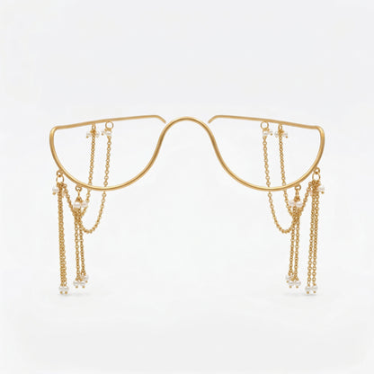 Minimalist Pearl Chain Facelet | Gold Plated Brass Nose Bridge Face Jewellery | Avant-Garde Statement Accessory