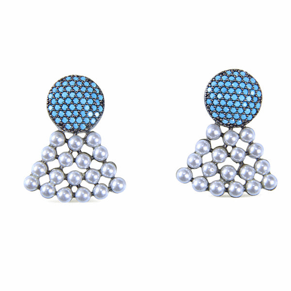 Silver-Plated Blue and Pearl Dome Earrings