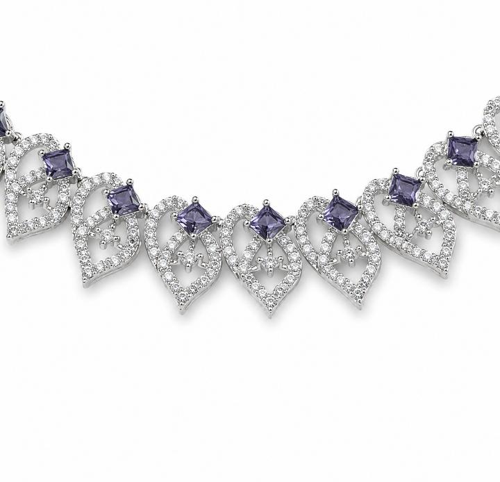 Rhodium Plated Leaf Motif AAA American Diamond Necklace Set in Brass – Colour Stone CZ Jewellery for Women