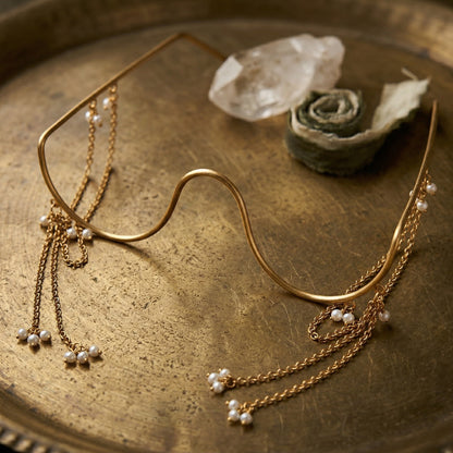 Minimalist Pearl Chain Facelet | Gold Plated Brass Nose Bridge Face Jewellery | Avant-Garde Statement Accessory
