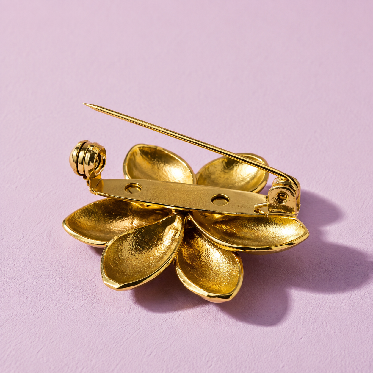 Petalie Textured Gold Flower Brooch with Secure Locking Pin