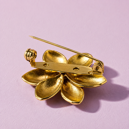 Petalie Textured Gold Flower Brooch with Secure Locking Pin