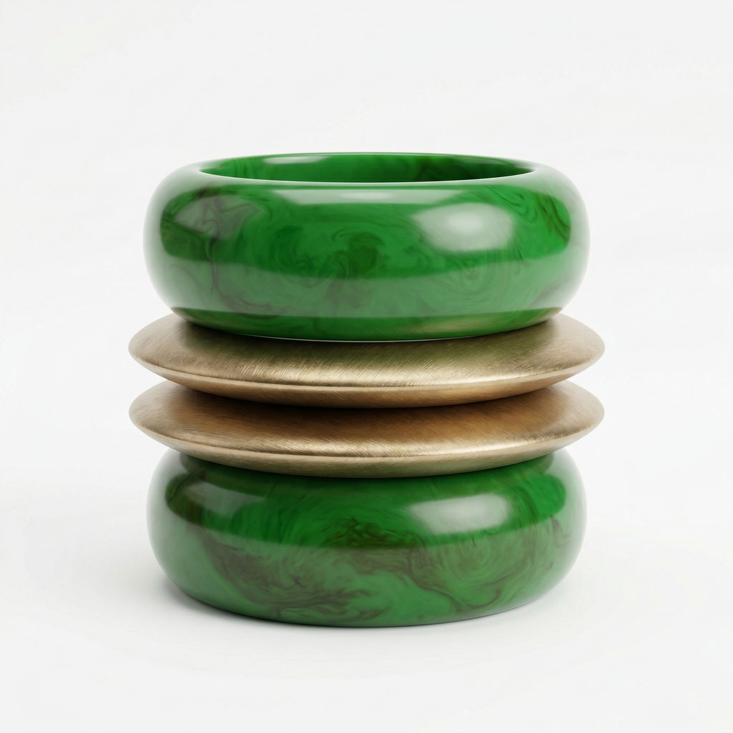 Emerald Green Marble Resin & Gold-Painted Sheesham Wood Bangle Stack | Mixed-Material Boho-Luxe Bracelet Set of 4 for Women