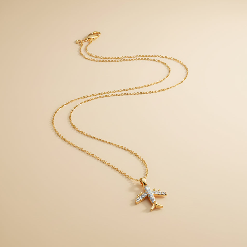 Jet Setter – Crystal Aircraft Pendant Necklace