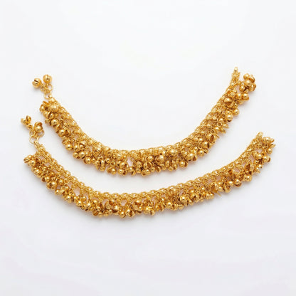 Traditional Ghungroo Jali Payal | Heavy Brass Gold Plated Bridal Anklet | Set of 2