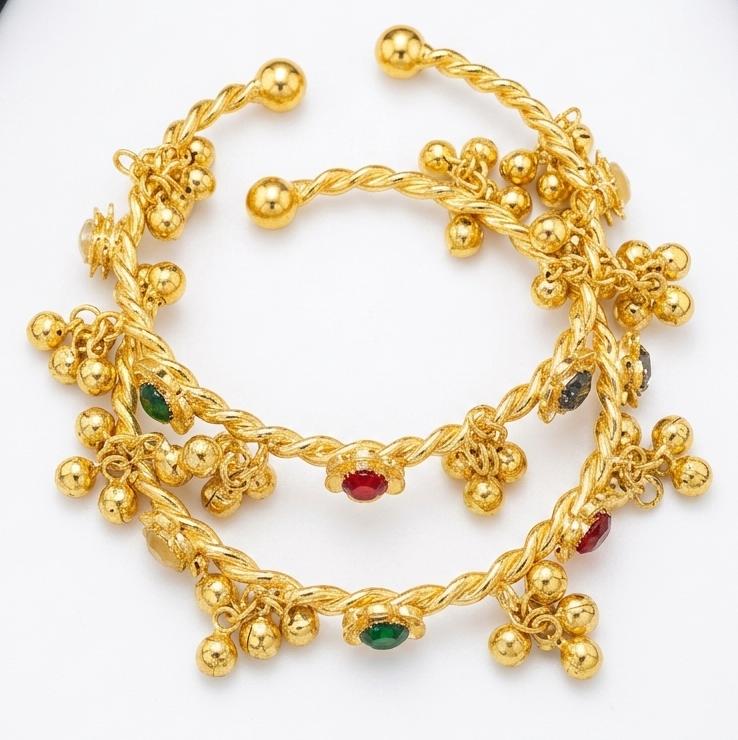 Gold Plated Adjustable Bangles with High Quality Glass Stones – Brass Pair