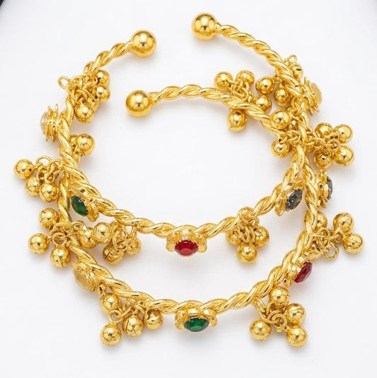 Gold Plated Adjustable Bangles with High Quality Glass Stones – Brass Pair