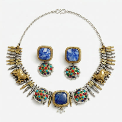 Imperial Mosaic Dual-Tone Necklace Set with Natural Stones