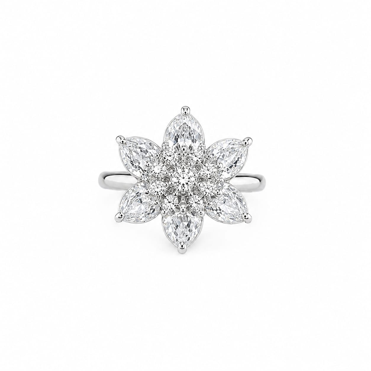 Floral AAA American Diamond Brass Statement Ring| Daisy Flower Cocktail Ring for Women
