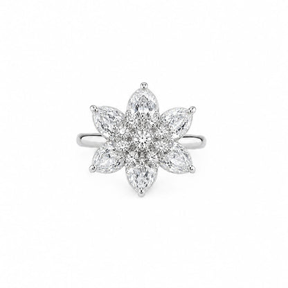 Floral AAA American Diamond Brass Statement Ring| Daisy Flower Cocktail Ring for Women