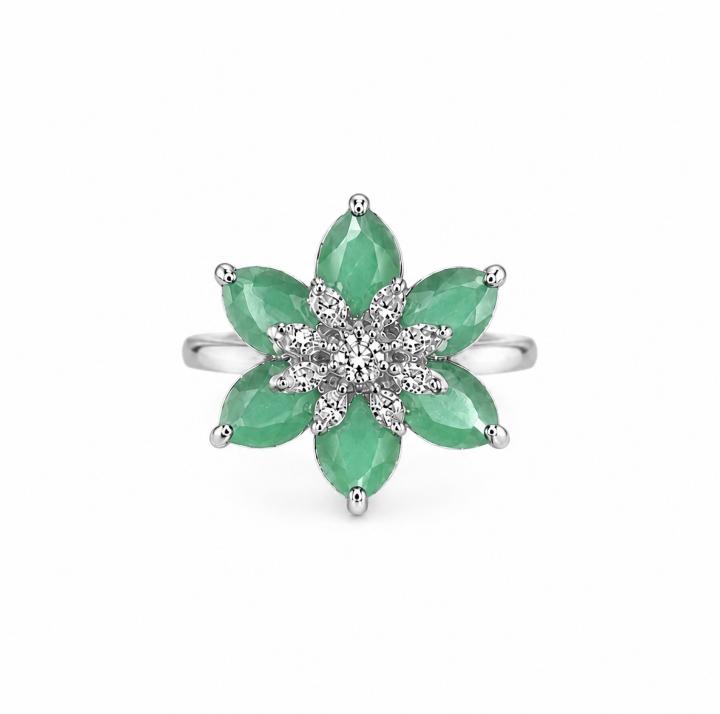 Floral AAA American Diamond Brass Statement Ring| Daisy Flower Cocktail Ring for Women