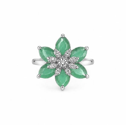 Floral AAA American Diamond Brass Statement Ring| Daisy Flower Cocktail Ring for Women