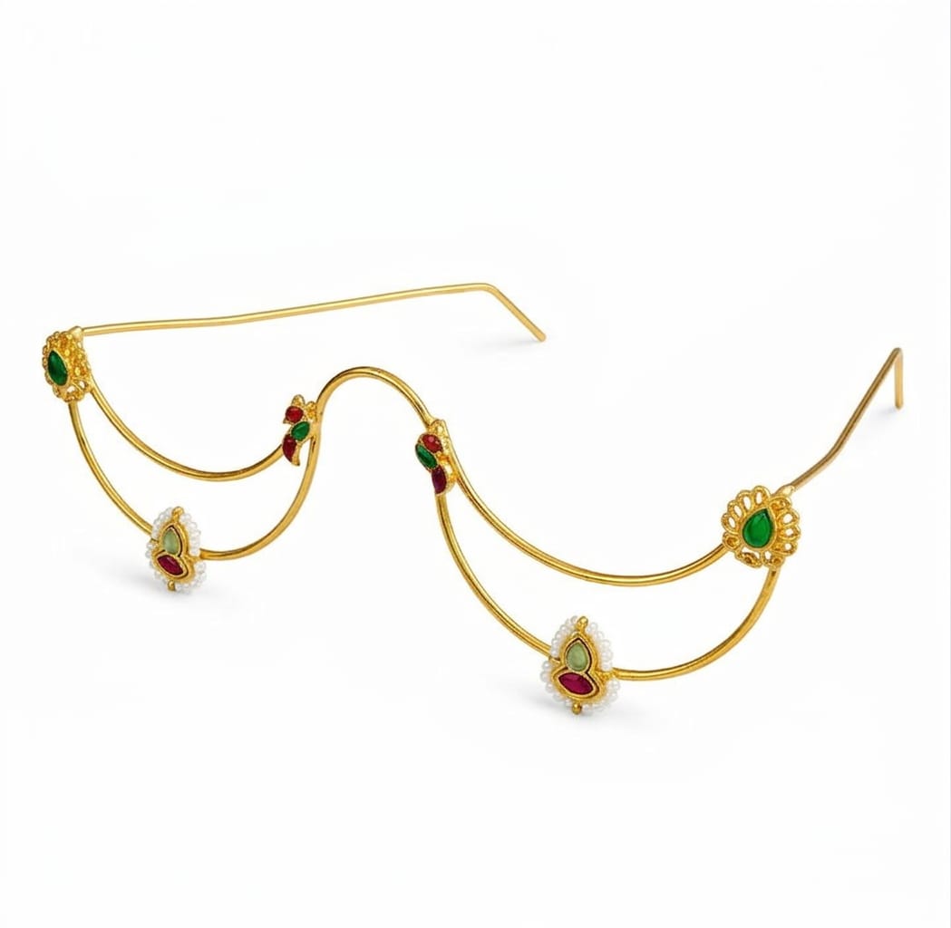 "Noorani" Kundan Meenakari Nose-Bridge Facelet with Pearl Drops