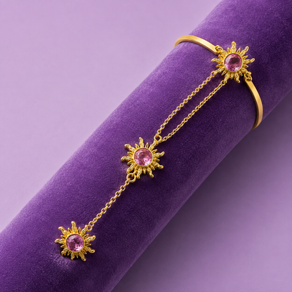 Solara Sunburst Hand Harness Ring Bracelet (Hath Phool)