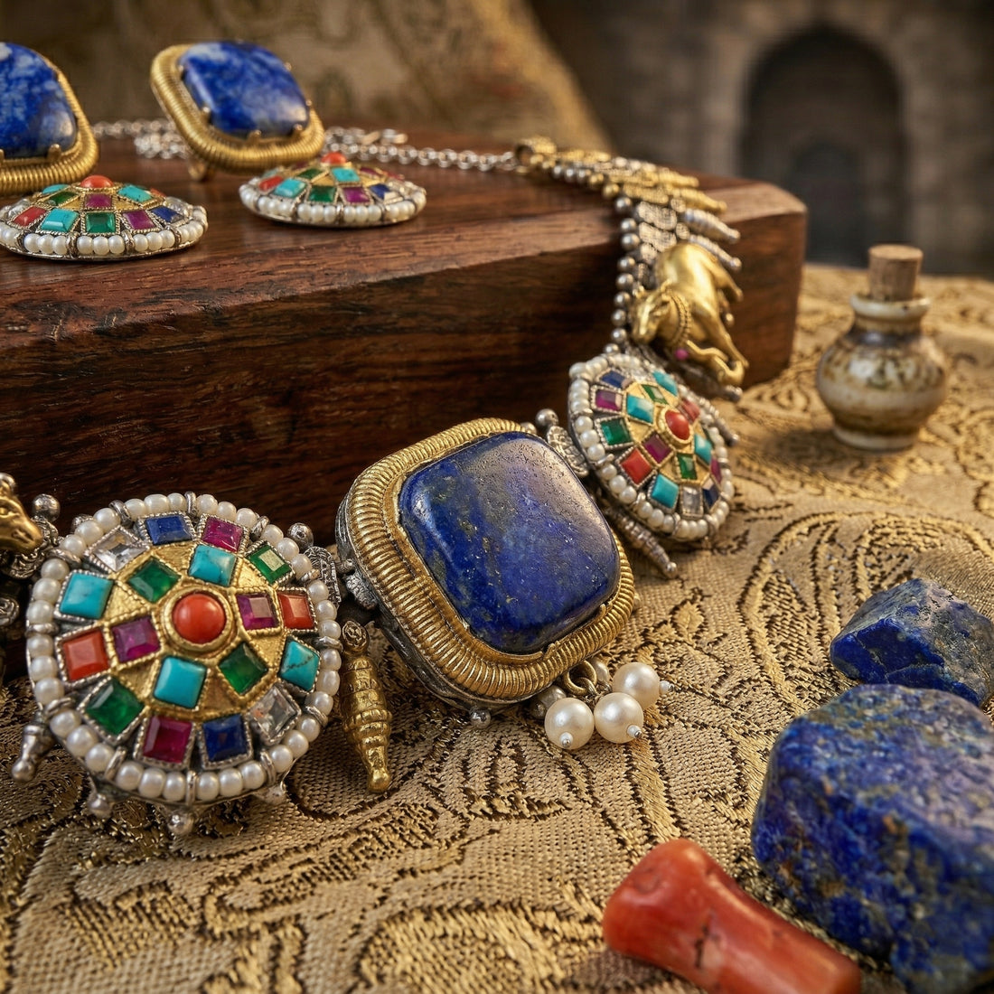 Imperial Mosaic Dual-Tone Necklace Set with Natural Stones