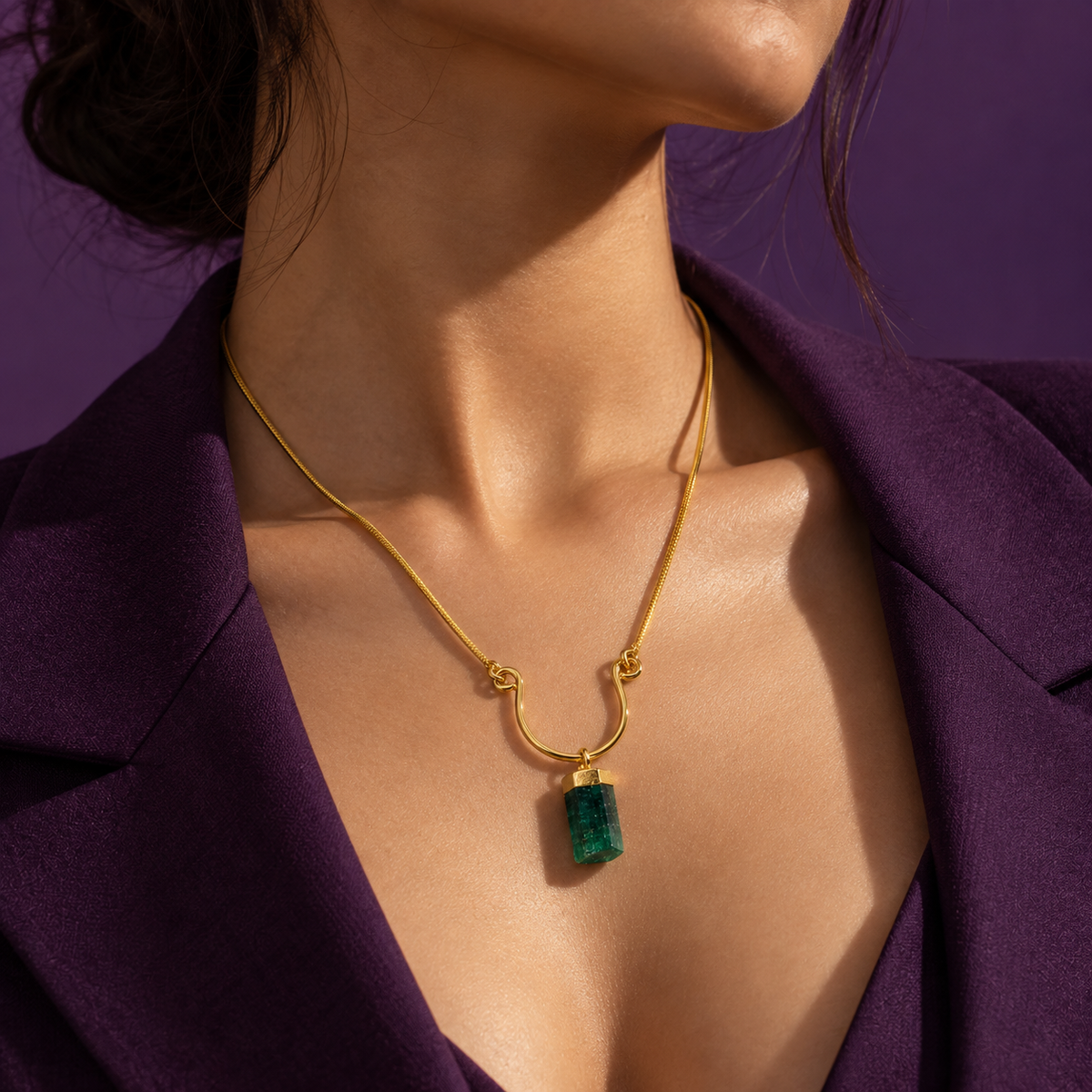 Terrene Raw Gemstone Baguette Pendant Necklace