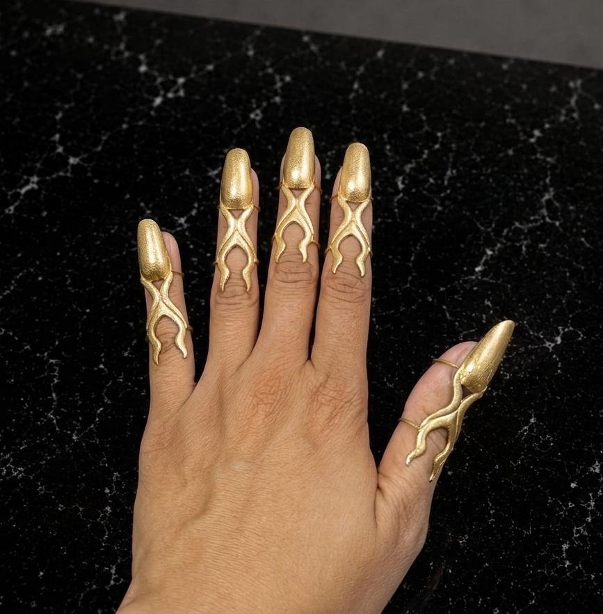 Gold Nail Armor Claw Ring | Brass Gold Plated | Boho Statement Finger Tip Ring | Adjustable