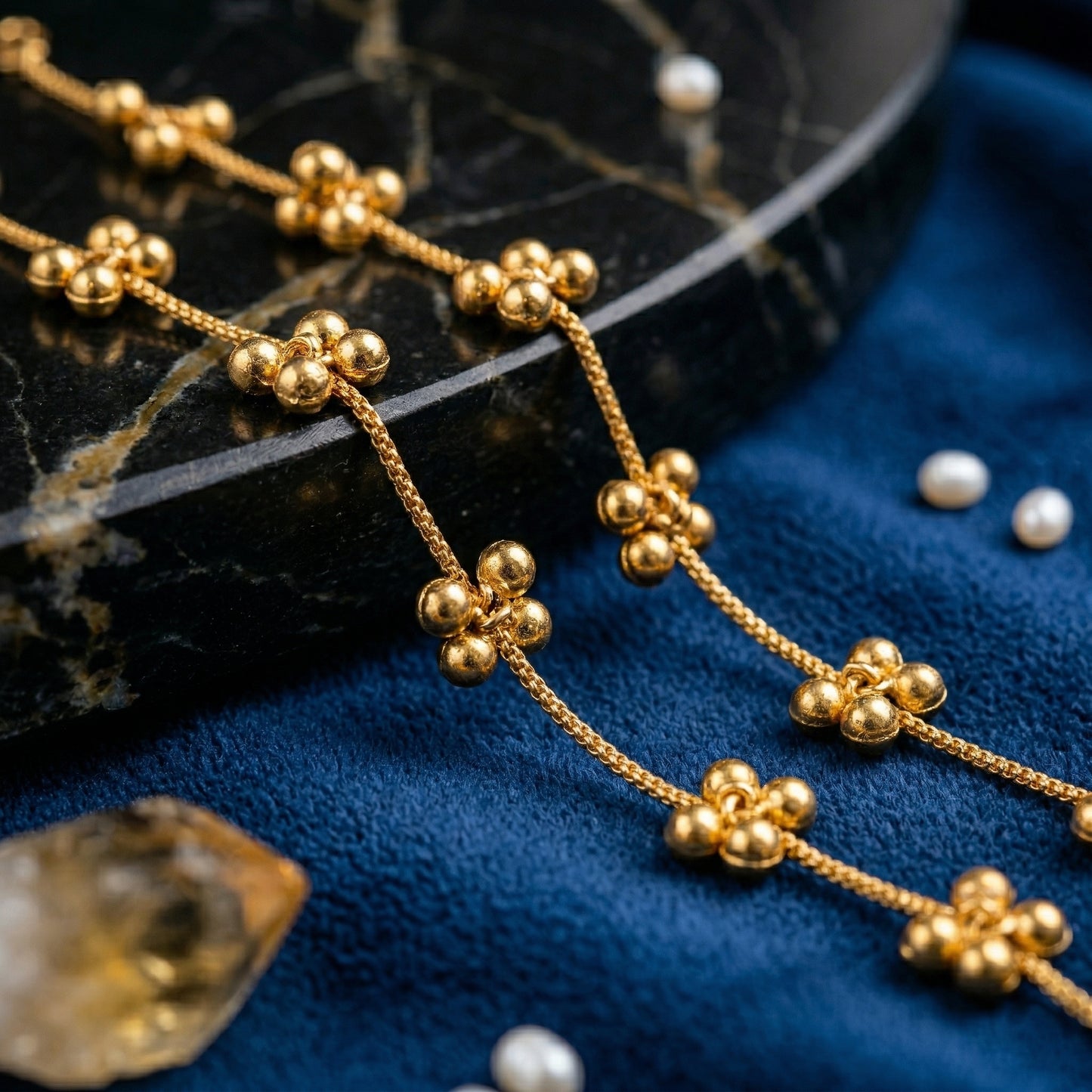 Minimalist Gold Bead Cluster Payal | Brass Gold Plated Anklet for Women | Set of 2