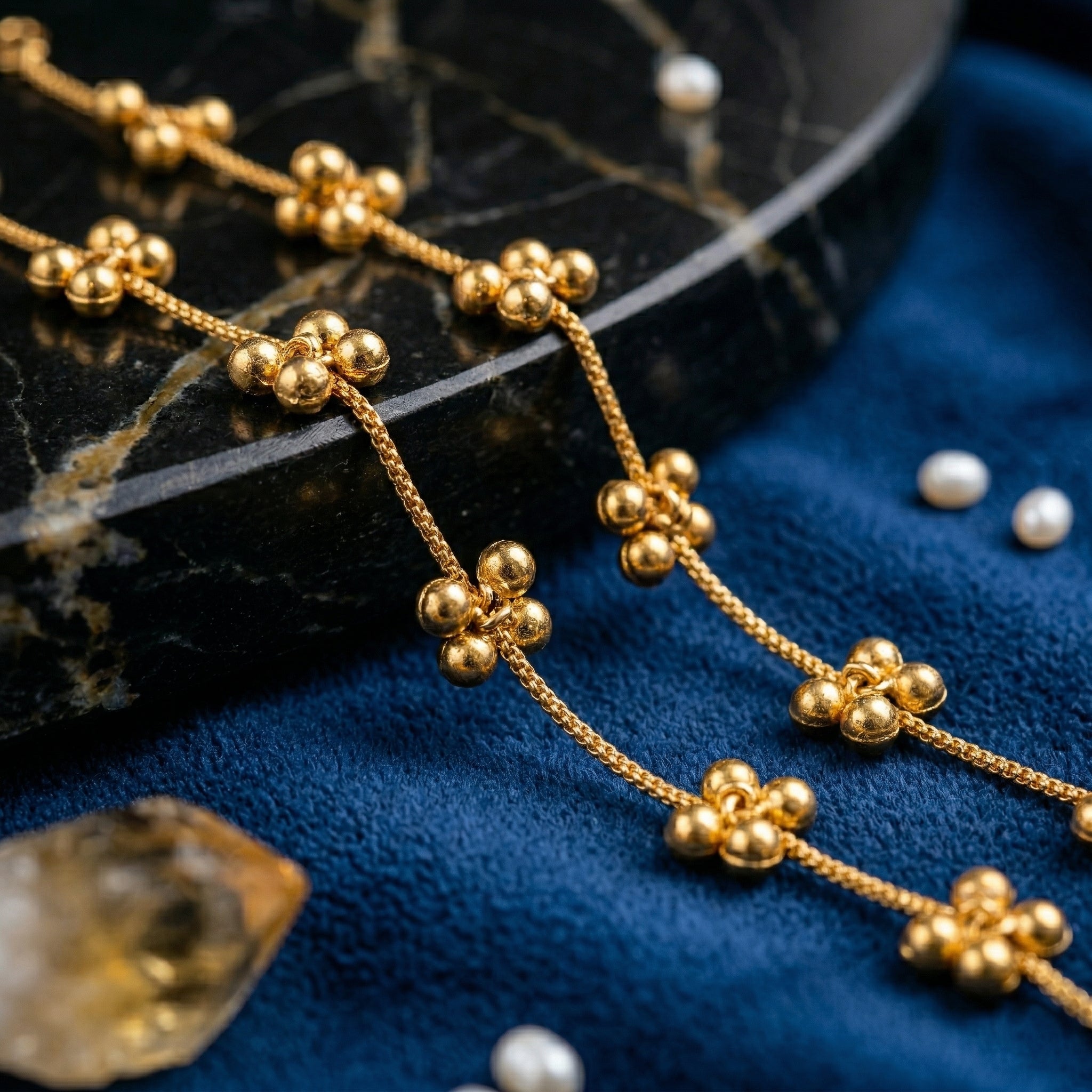 Minimalist Gold Bead Cluster Payal | Brass Gold Plated Anklet for Women | Set of 2