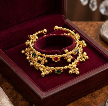 Gold Plated Adjustable Bangles with High Quality Glass Stones – Brass Pair