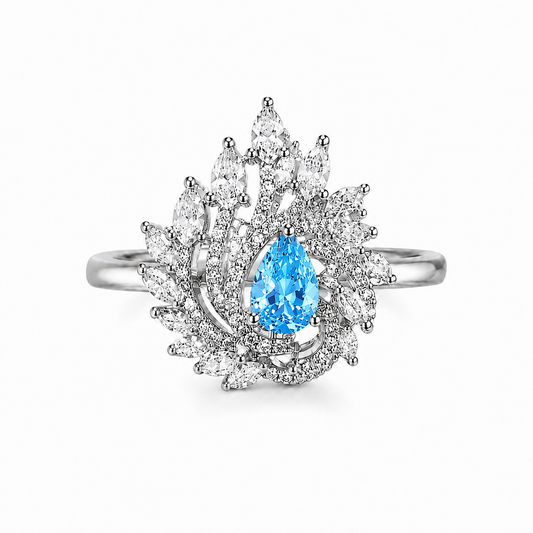 AAA American Diamond Halo Cocktail Brass Ring| Statement Solitaire Finger Ring