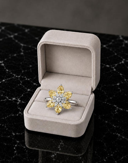 Floral AAA American Diamond Brass Statement Ring| Daisy Flower Cocktail Ring for Women