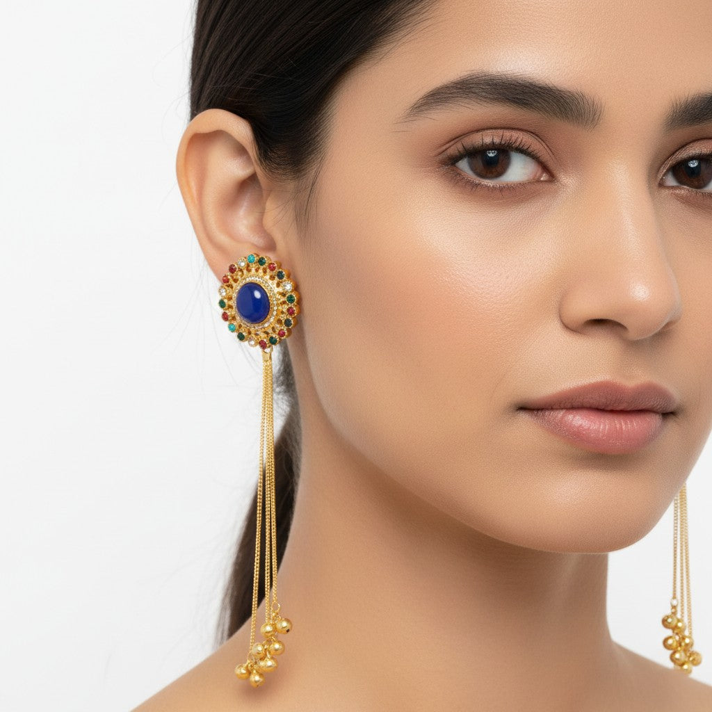Royal Halo Tassel Statement Kashmiri Earrings