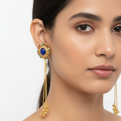Royal Halo Tassel Statement Kashmiri Earrings