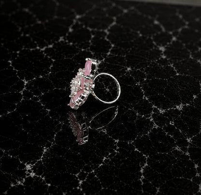 Floral AAA American Diamond Brass Statement Ring| Daisy Flower Cocktail Ring for Women