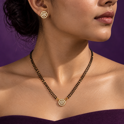 Suhagan Floral Pendant Mangalsutra Set with Matching Studs
