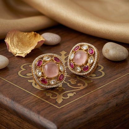 Gold Plated Russian Stud Earrings – Brass Cushion Studs for Everyday Glam