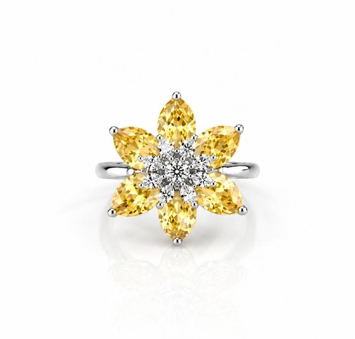 Floral AAA American Diamond Brass Statement Ring| Daisy Flower Cocktail Ring for Women