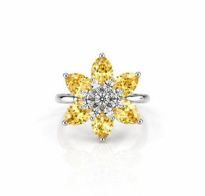 Floral AAA American Diamond Brass Statement Ring| Daisy Flower Cocktail Ring for Women