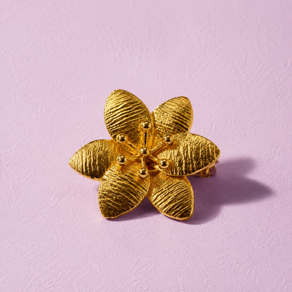 Petalie Textured Gold Flower Brooch with Secure Locking Pin