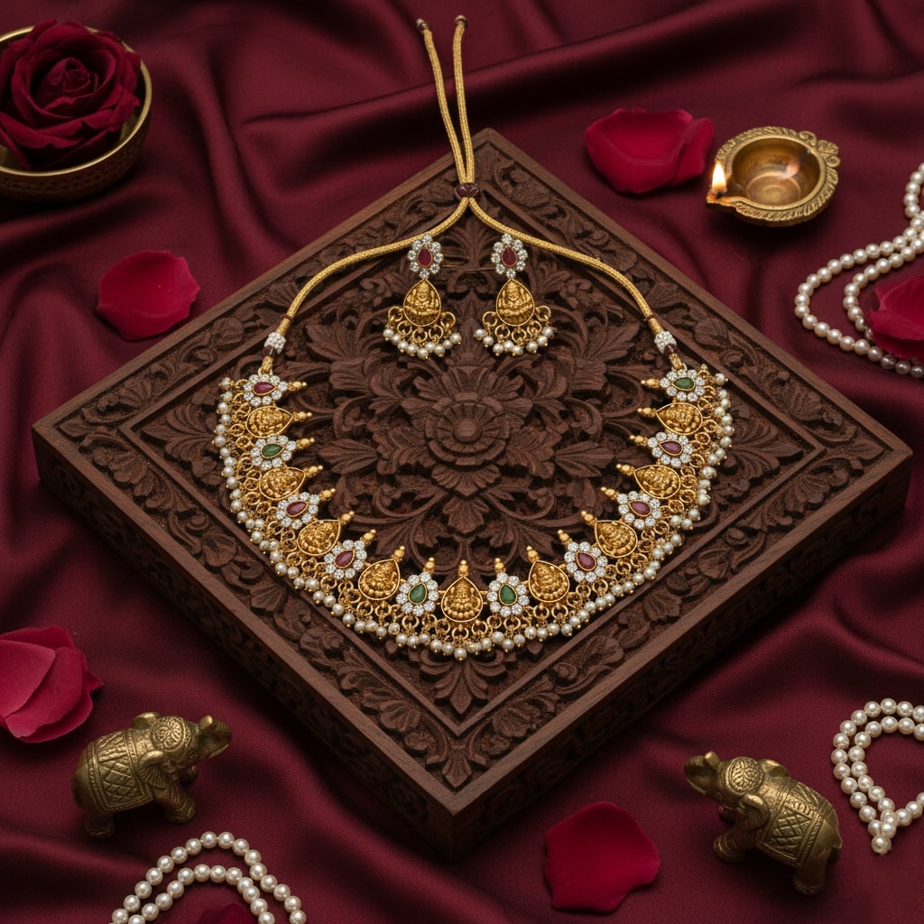 Navratna Devi Coin Necklace Set
