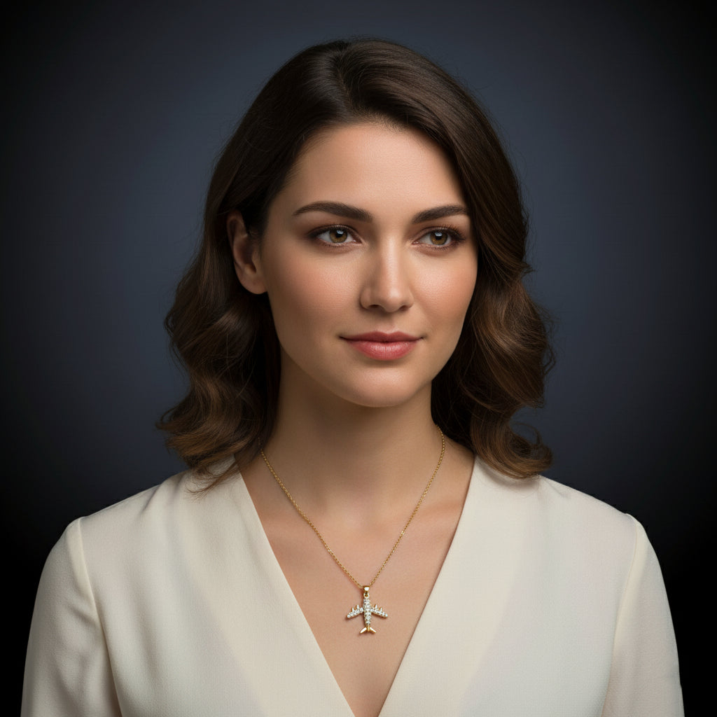 Jet Setter – Crystal Aircraft Pendant Necklace