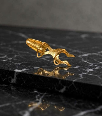 Gold Nail Armor Claw Ring | Brass Gold Plated | Boho Statement Finger Tip Ring | Adjustable