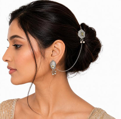 Oxidised Brass Ear Cuff with Chain – Mango Design