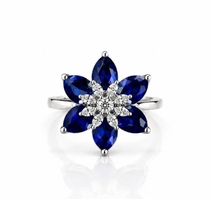 Floral AAA American Diamond Brass Statement Ring| Daisy Flower Cocktail Ring for Women
