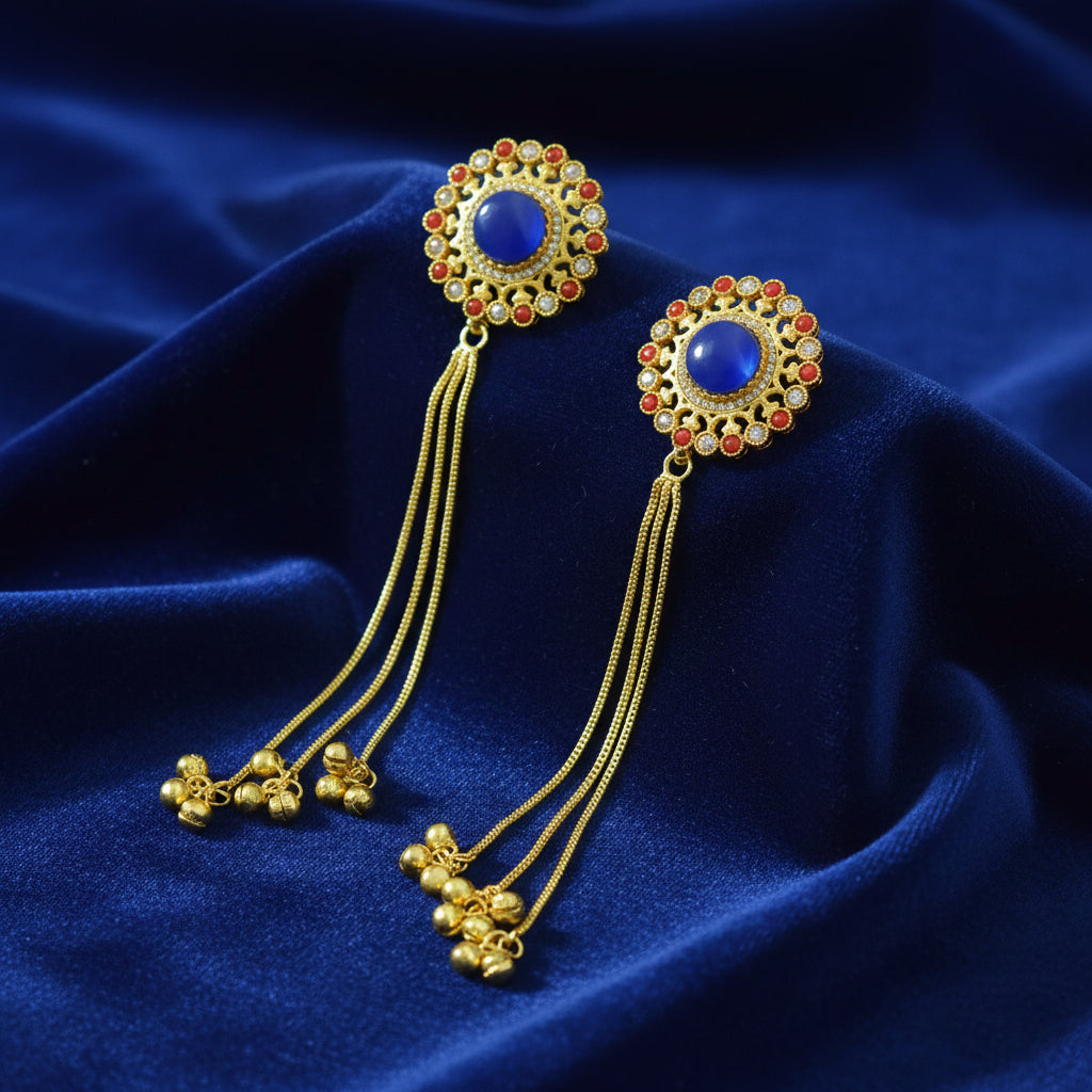 Royal Halo Tassel Statement Kashmiri Earrings